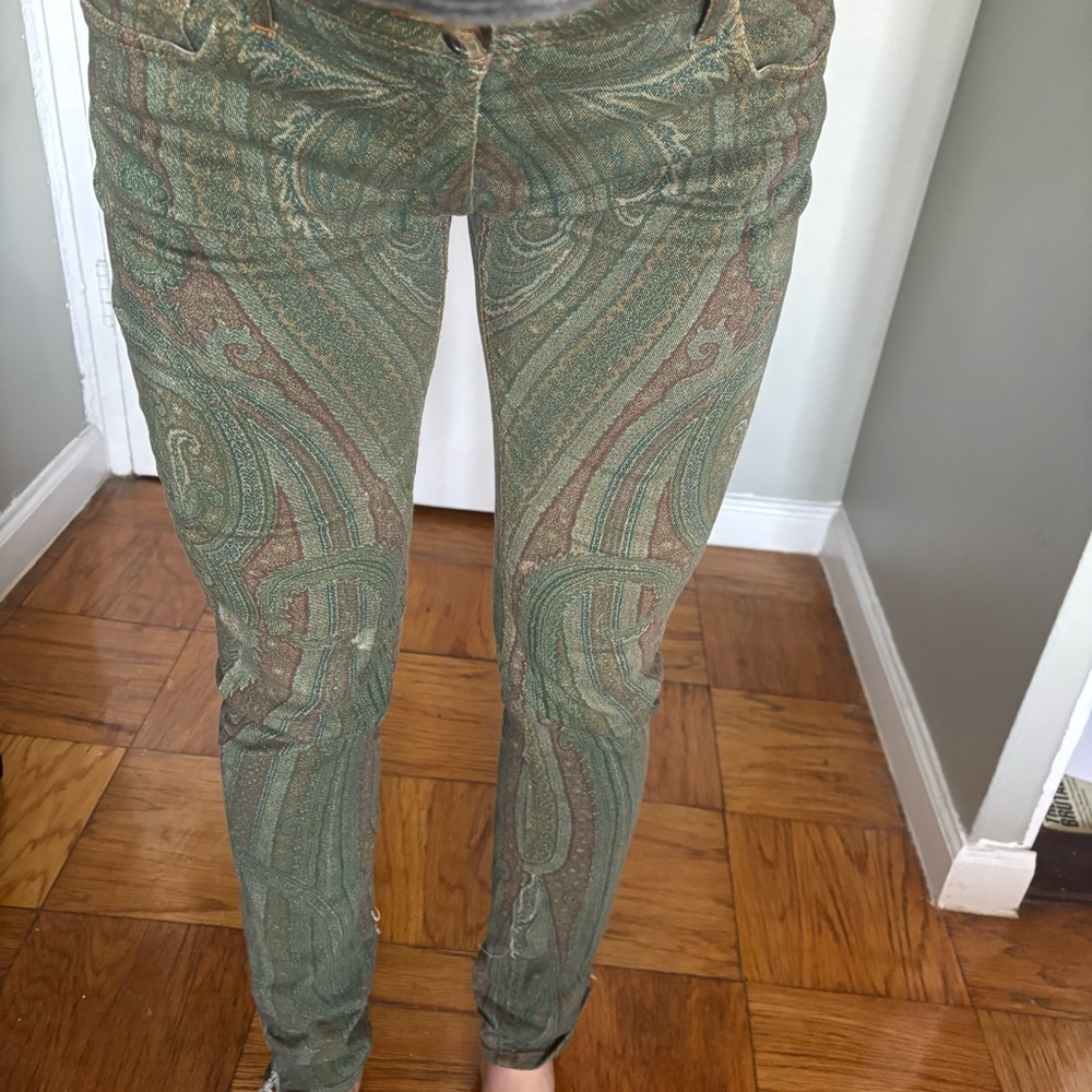 Vintage Etro Italian Designer Green Paisley Jeans sz 29